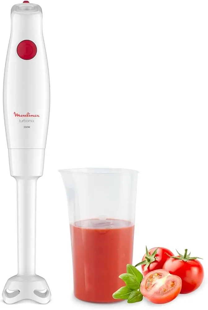 Moulinex Pied Mixeur, 350 W, Un seul bouton de commande, Pièces amovibles compatibles lave-vaisselle, Lames Zelkrom durables, Pied antiéclaboussures, Turbomix