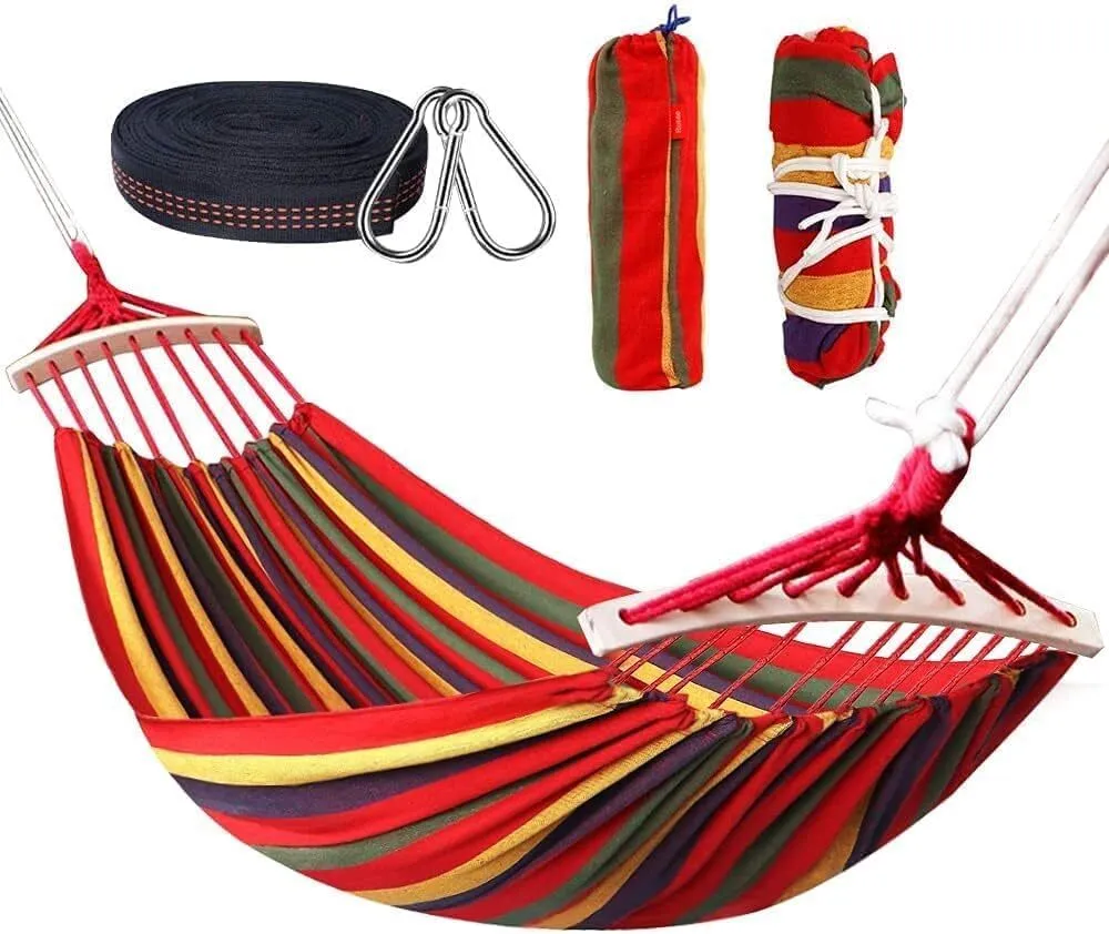 Hamac Double à Barres Capacité de Charge Statique 300 kg, Toile Hamacs Exterieur pour Intérieur, Balcon, Extérieur, Jardin, Voyage, Carbet