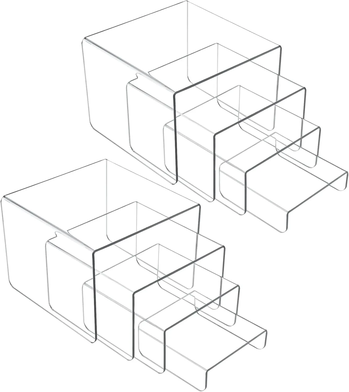 Présentoir Lot de 8 rehausseurs en acrylique transparent à 4 niveaux, support multifonction en acrylique transparent pour cupcakes, cosmétiques, objets de collection (Carré)