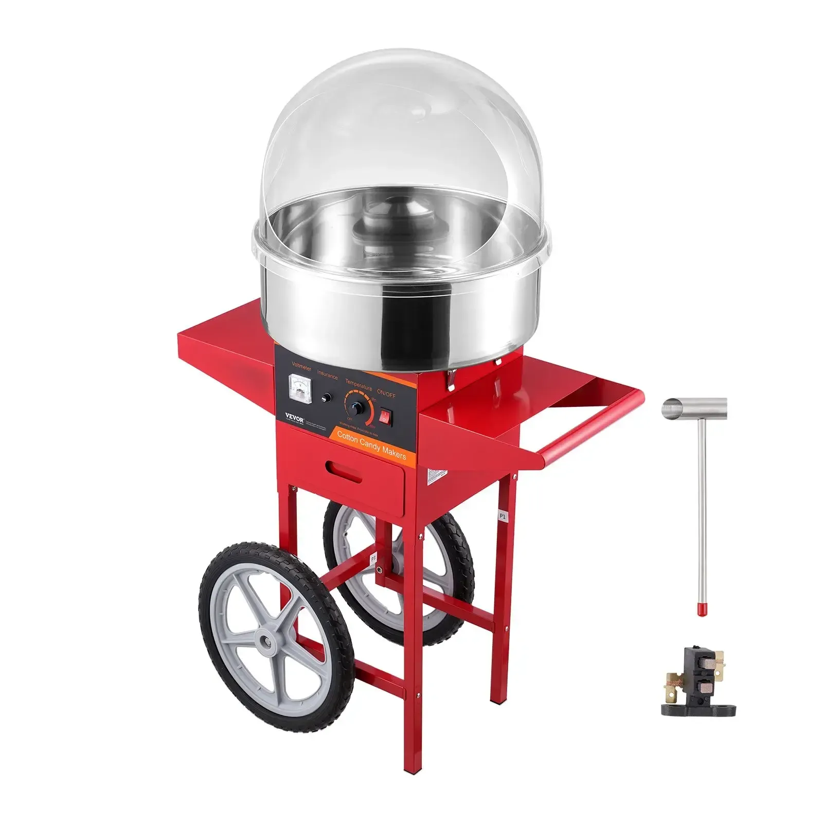 Machine à Barbe à Papa Électrique 1000 W avec Chariot, Appareil à Barbe à Papa Commercial, Couverture Bleue, Bol en Acier Inoxydable, Cuillère à Sucre, pour Faire Bonbons Fêtes Anniversaires
