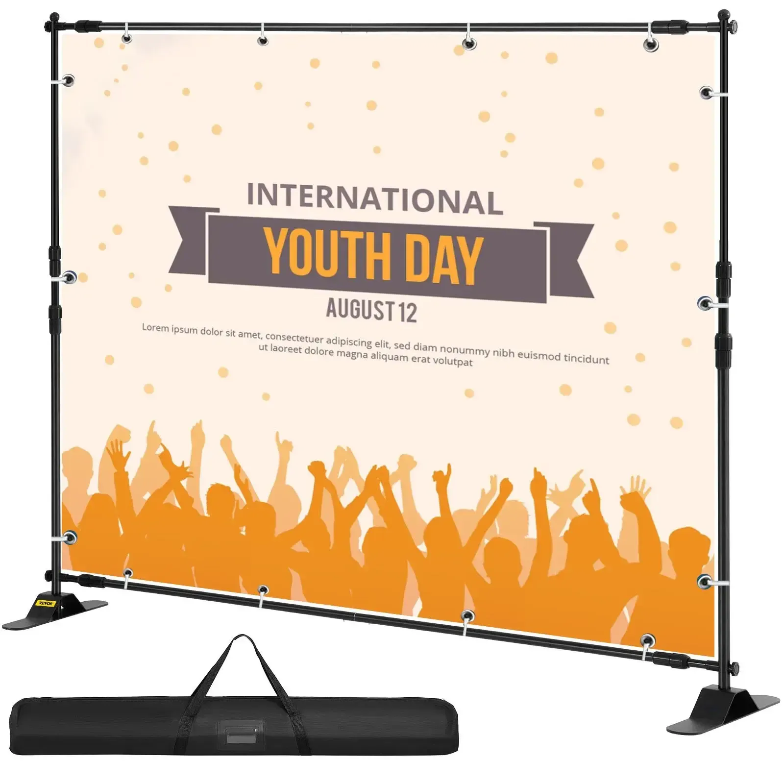 Ecran vidéo projecteur autoportant 3 x 2,4 m Support Haute Qualité d'Affiche Panneau d'Affichage de Toile de Bannière Télescopique Réglable Portable pour Afficher Arrière Plan de Salon Foire d'Exposition Pubilicité