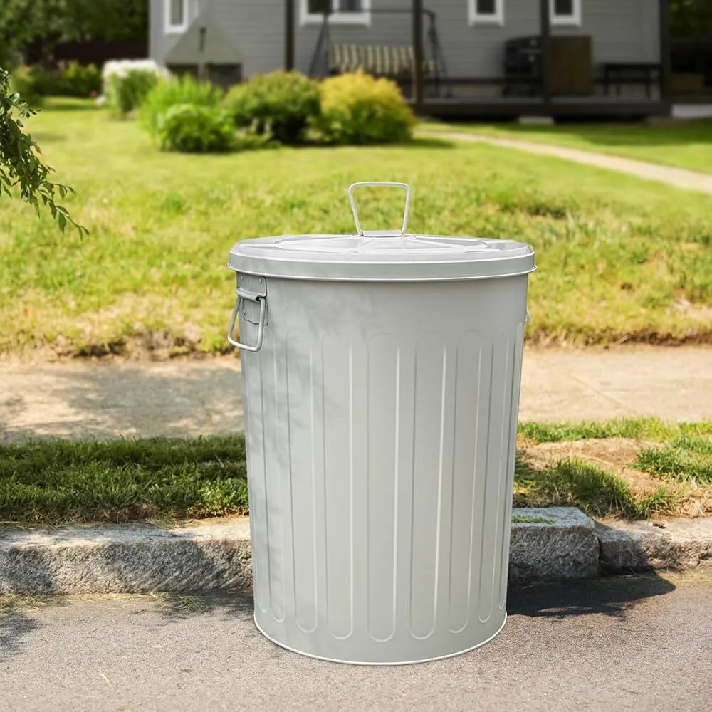 20-Gallon White Galvanized Steel Round Trash Can w/ Lid