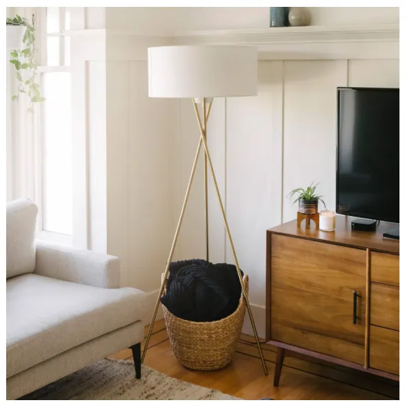 Tripod MCM - Brass with Oatmeal Shade