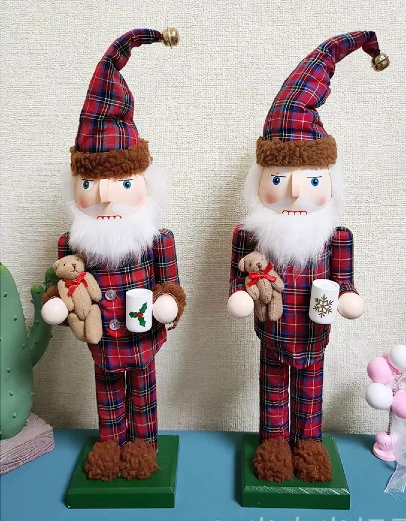 Wooden Nutcracker Figurine w/ Teddy Bear and Mug