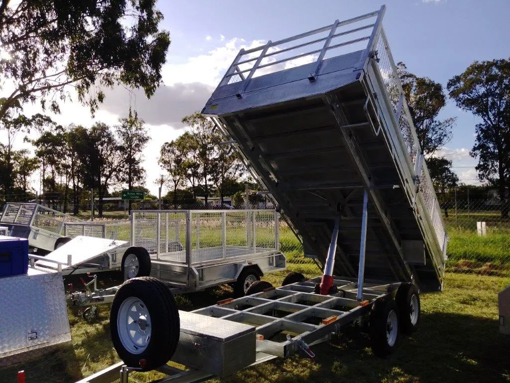 FOR SALE 12x7 Flat Top Tipper Trailer with Cage