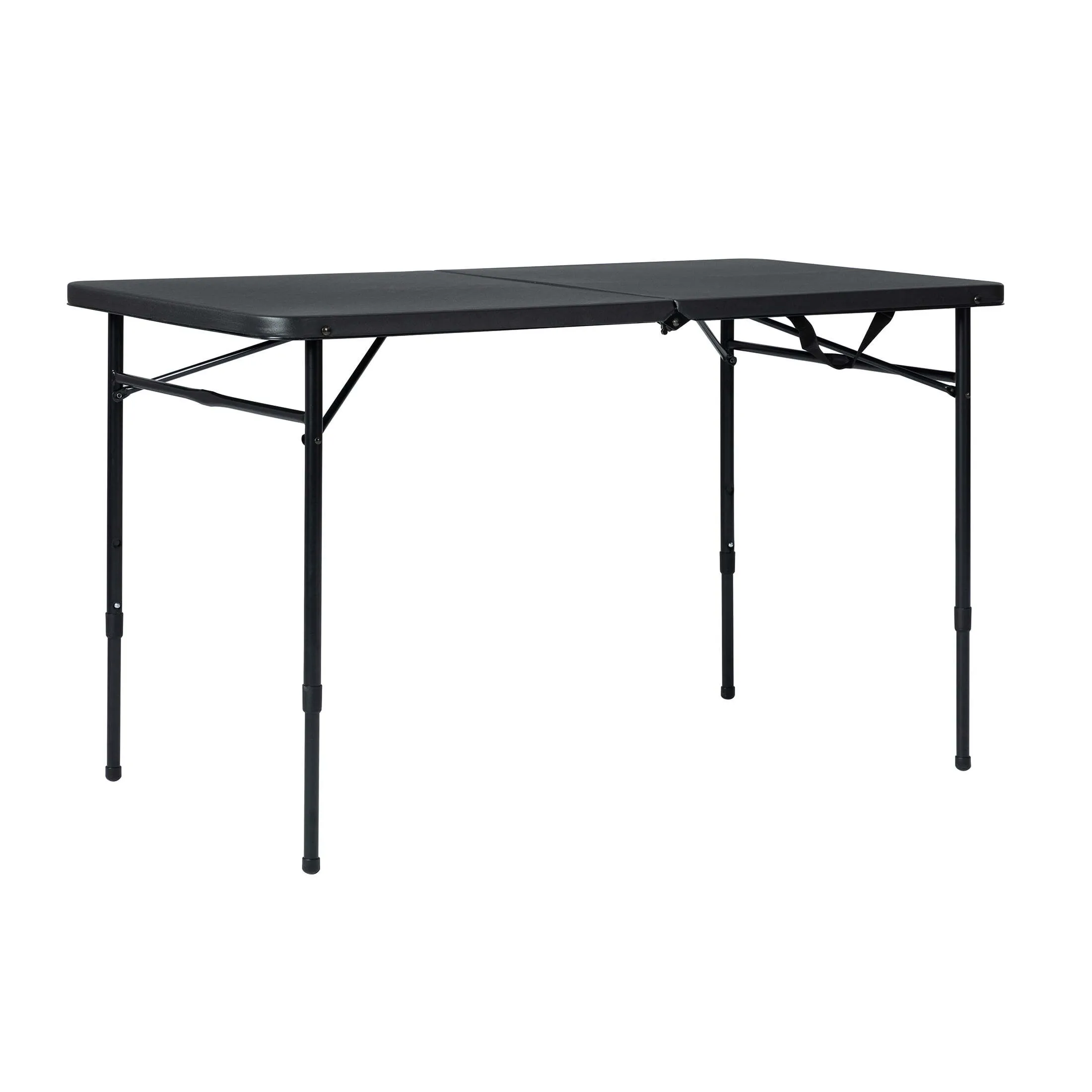 4 Foot Fold-in-Half Adjustable Black Folding Table