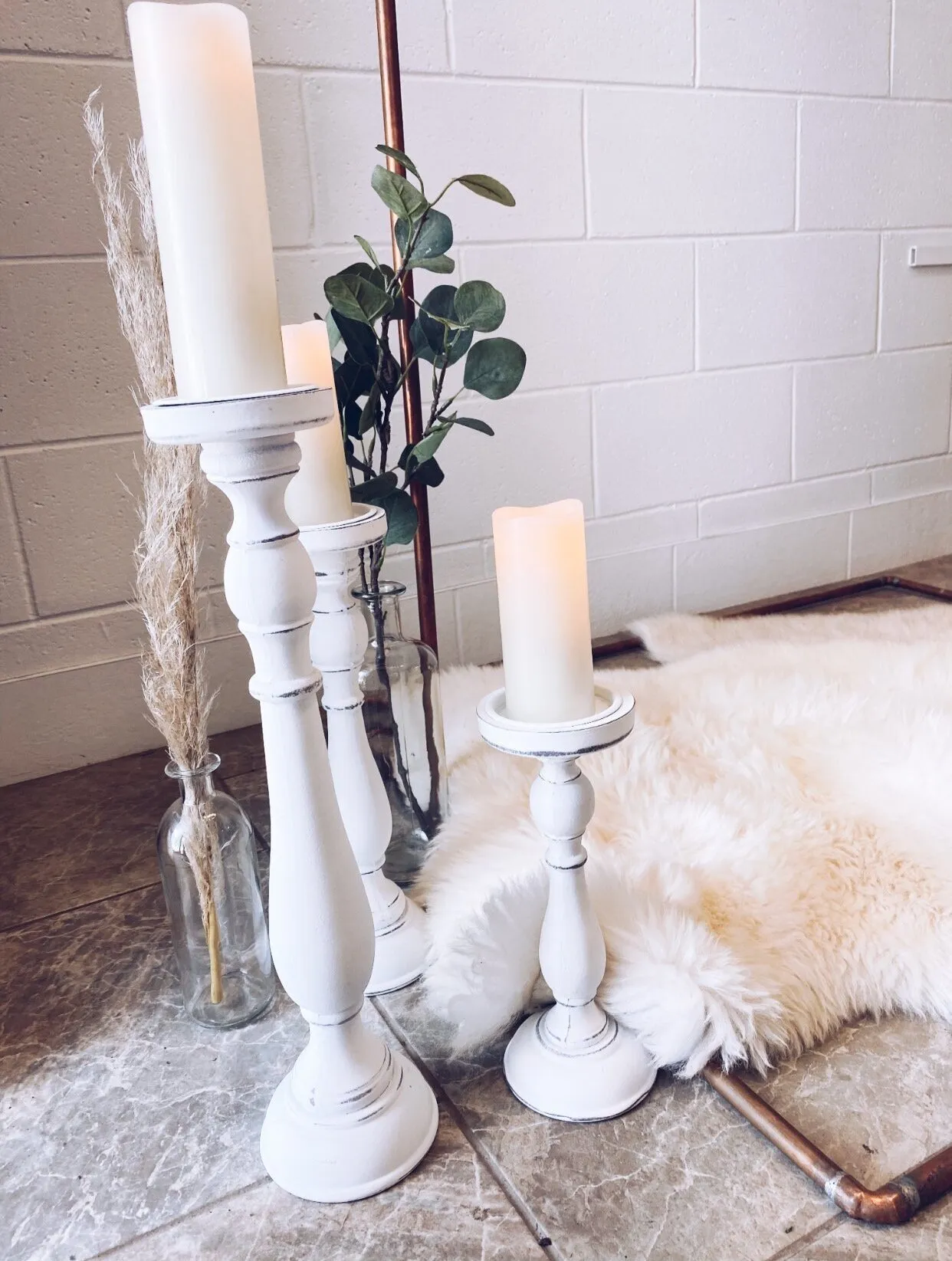 Shabby Chic Pillar Candle Holders