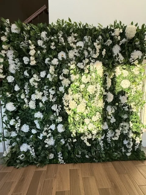 Green Flower Wall with White Flowers
