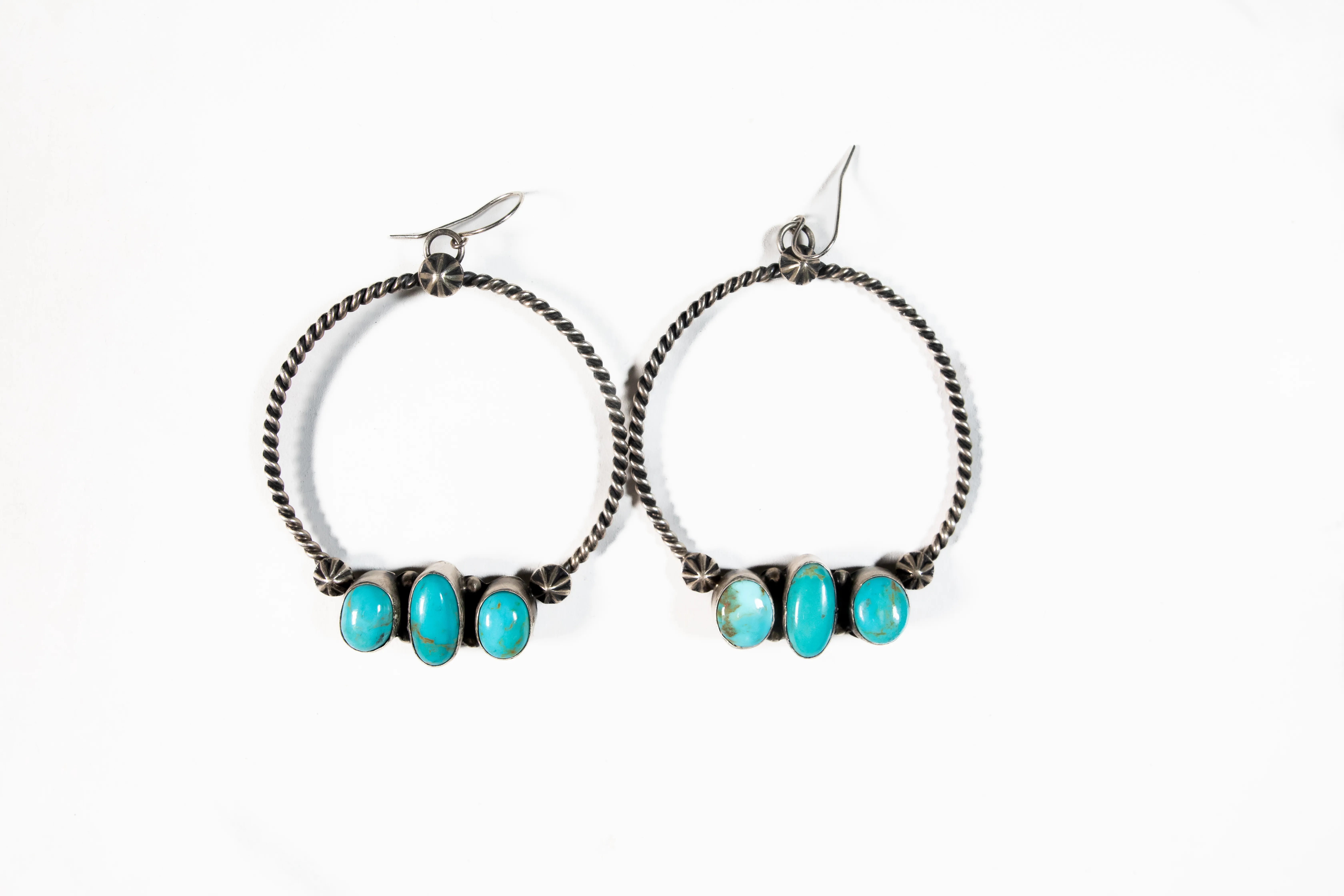 Three-Stone Turquoise Hoops