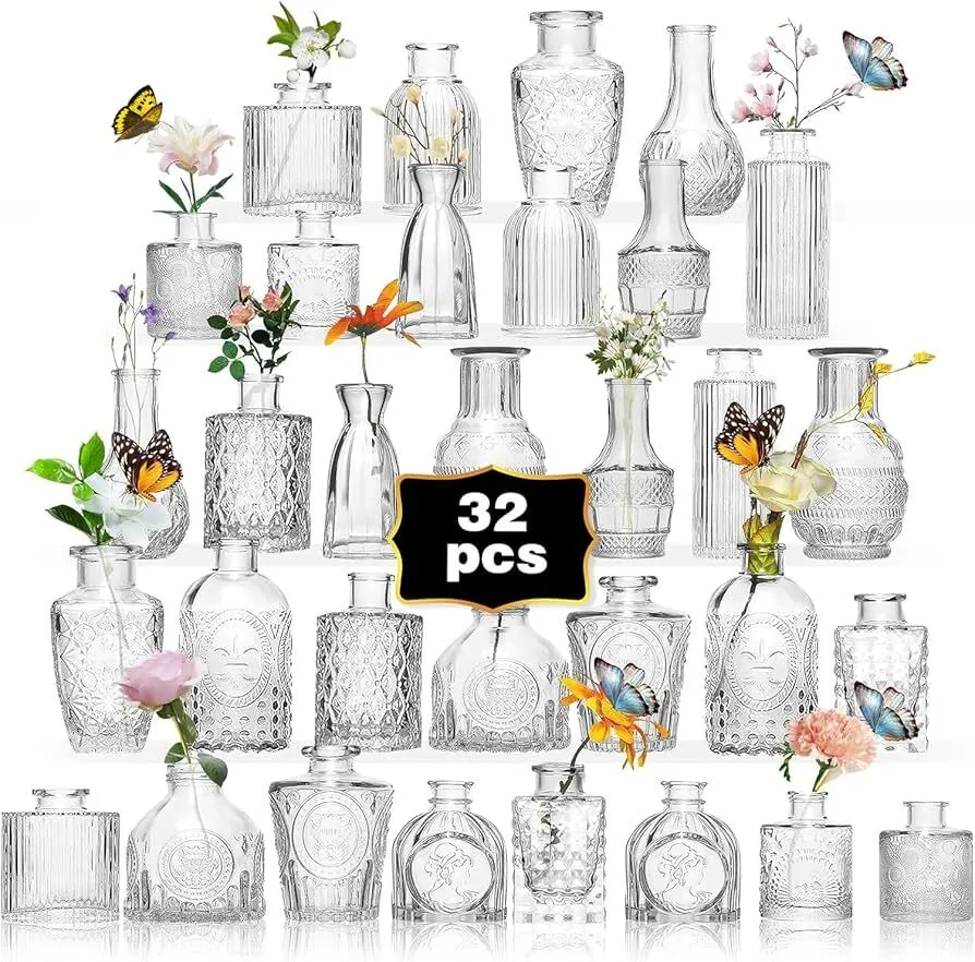 Mini Bud Vases As Wedding Centerpieces for Tables,Clear Bud Vases for Flowers,Small Flower Vases Suitable for Birthday Party,Anniversary,Wedding Reception,Baby Shower
