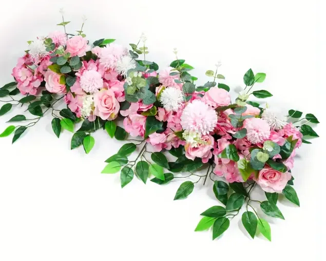 Artificial Pink Peony & Rose Flower Garland Decor, Decor Floral Arrangement for Wedding Arch Background, DIY Wedding Wall Decor Supplies with Plastic Foliage, Party Event Decor