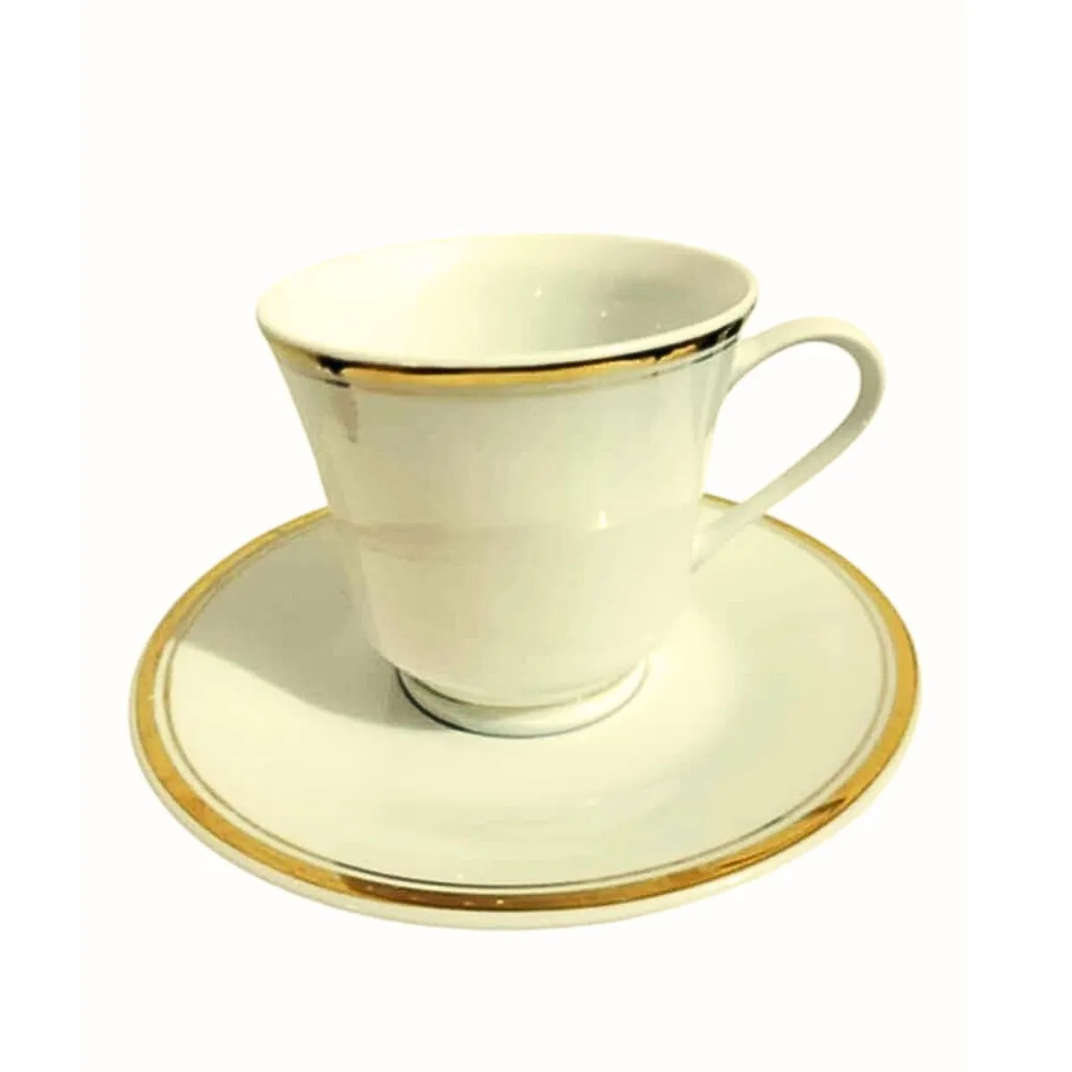 Tea Cup & Saucer - White with Gold