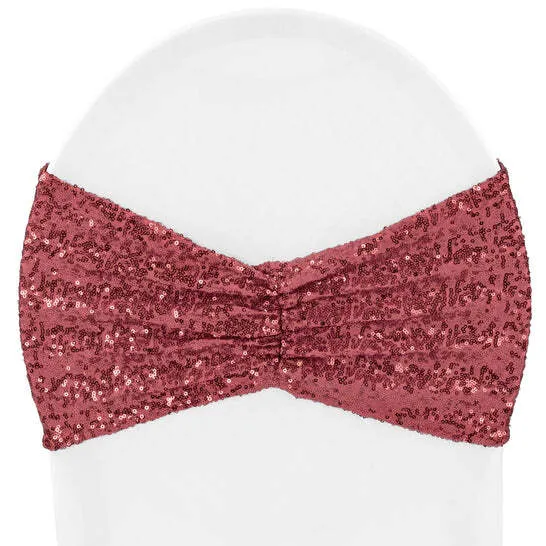 Glitz Ruffle Sequin Spandex Chair Band Sash - Burgundy