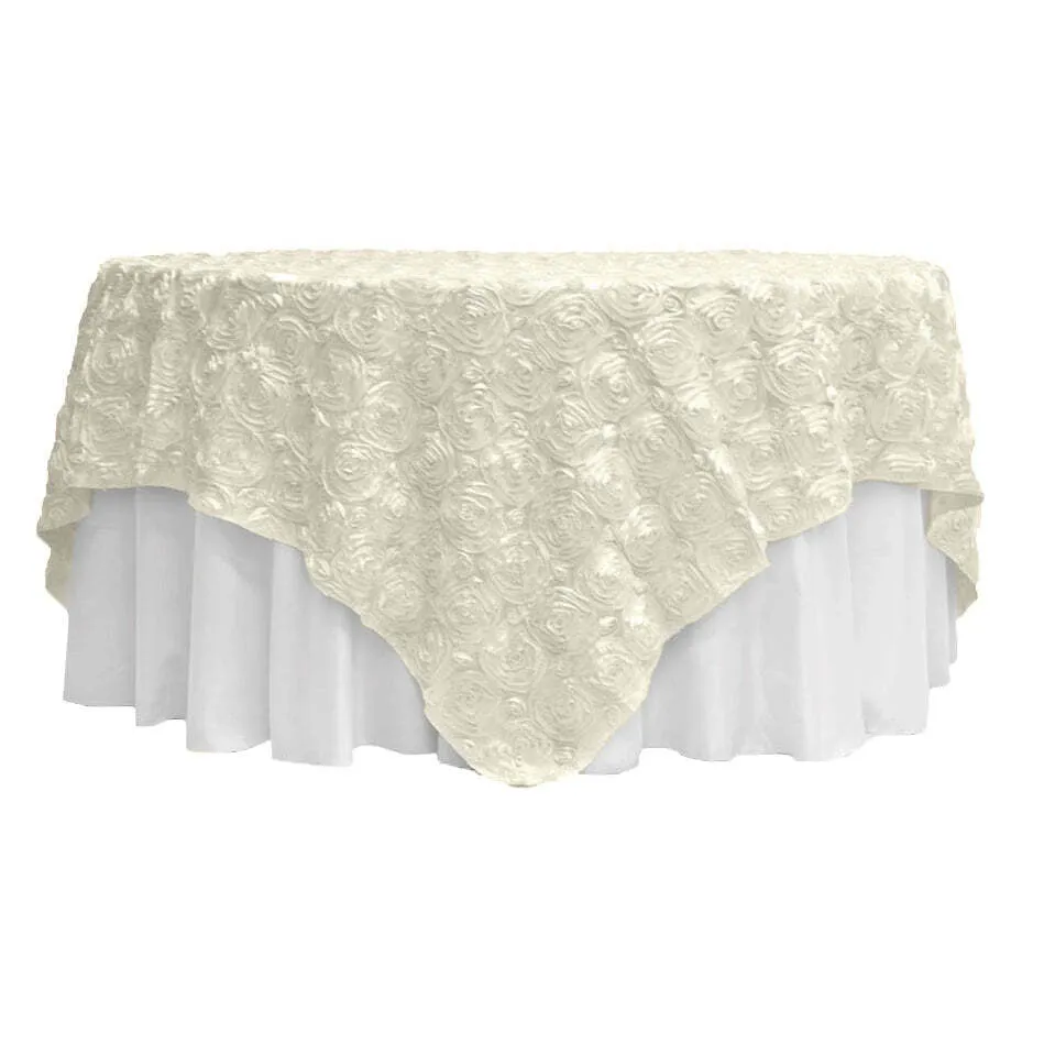 Rosette Satin Table Overlay Topper 85"x85" - Ivory