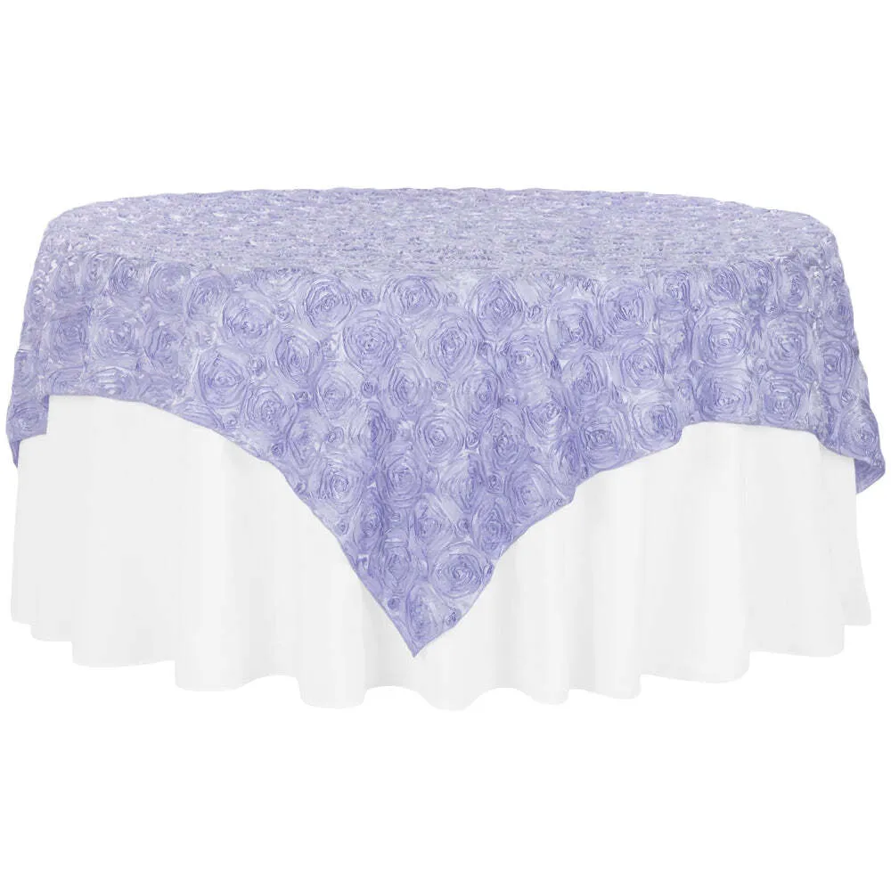 Rosette Satin Table Overlay Topper 85"x85" - Lavender