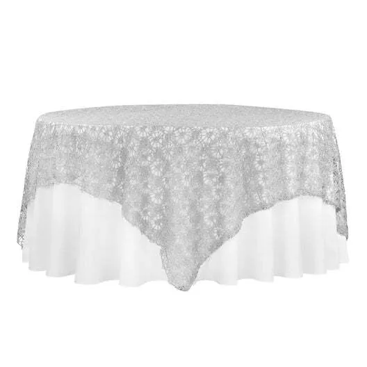 Chemical Lace 90"x90" Square Table Overlay - Silver