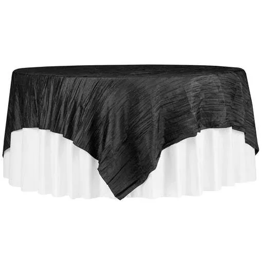 Accordion Crinkle Taffeta Table Overlay Topper 85"x85" Square - Black