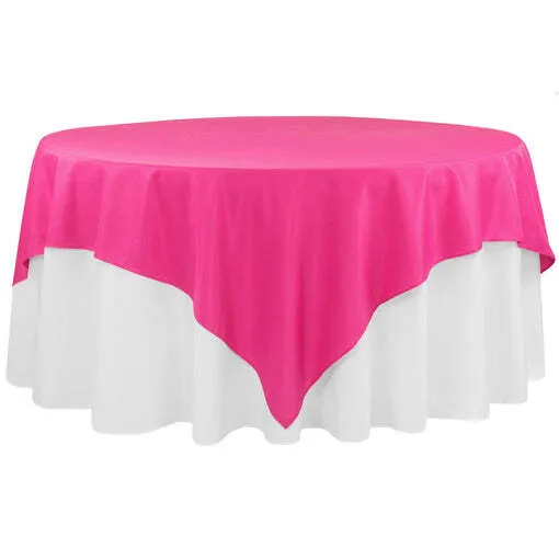 Economy Polyester Table Overlay Topper/Tablecloth 90"x90" Square - Fuchsia