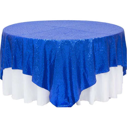 Glitz Sequin Table Overlay Topper 90"x90" Square - Royal Blue