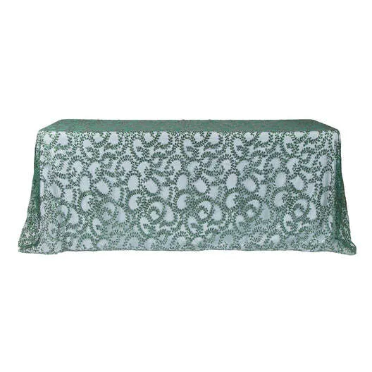 Sequin Vine Tablecloth Overlay 90"x132" Rectangle - Emerald Green