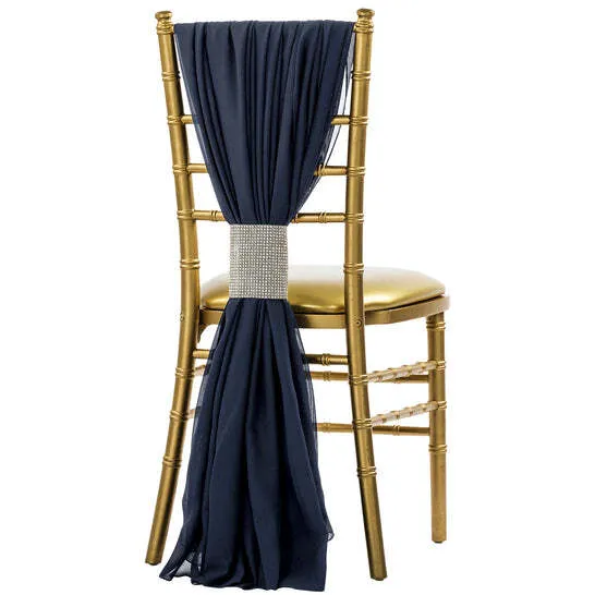 5pcs Pack of Chiffon Chair Sashes/Ties 19" x 72" - Navy Blue