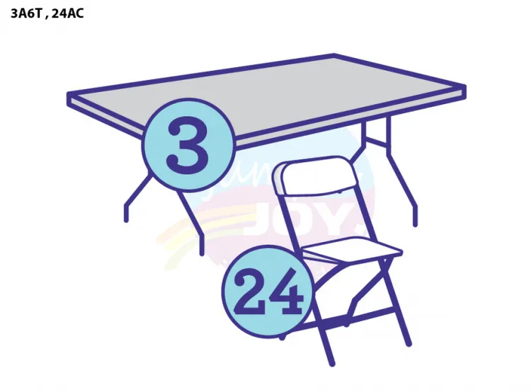 3 Adult 6' Rectangular Tables, 24 Adult Chairs