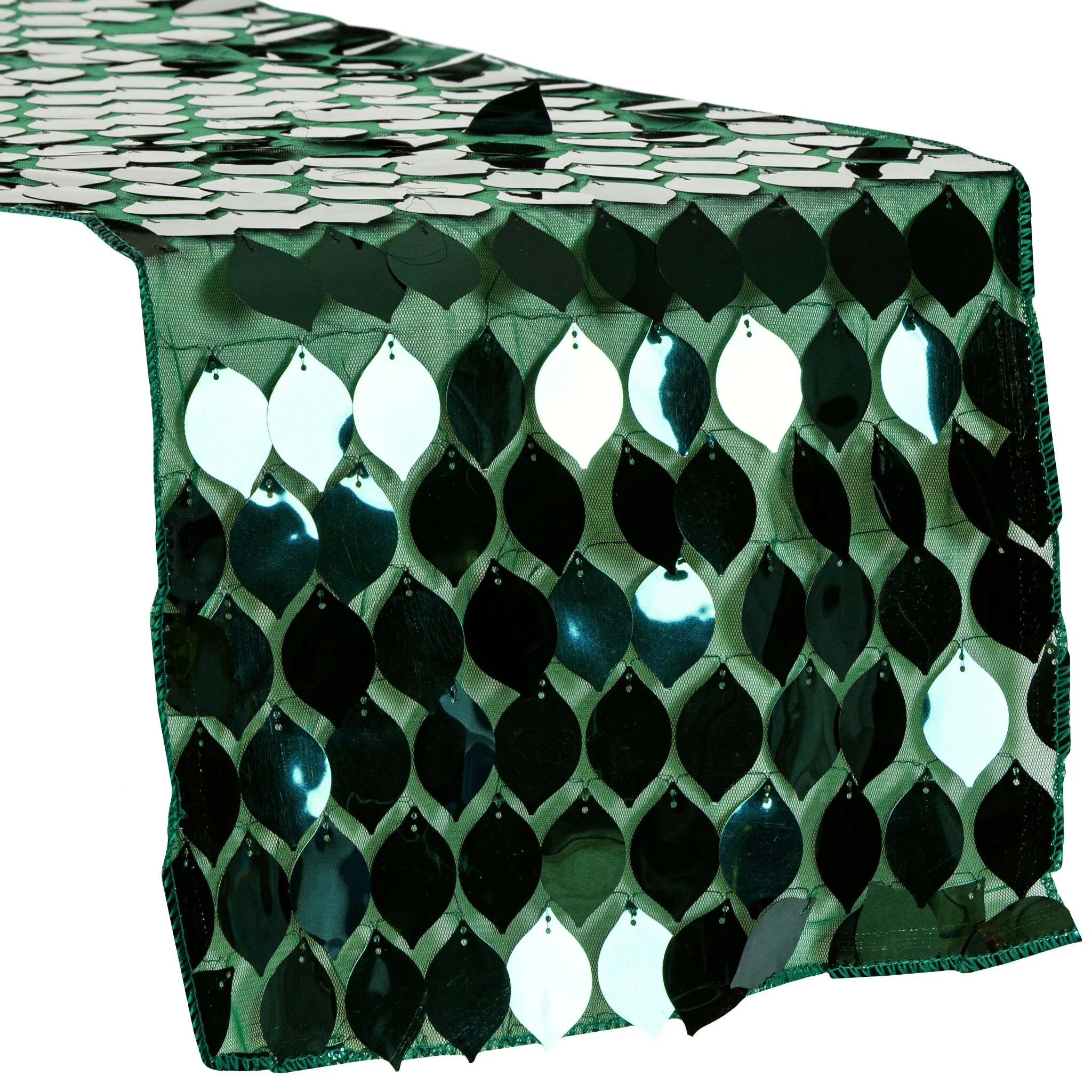 Leaf Payette Sequin Table Runner - Emerald Green