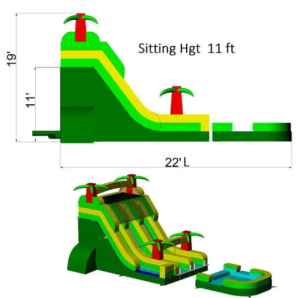 Bounce house with 2 slides palm trees