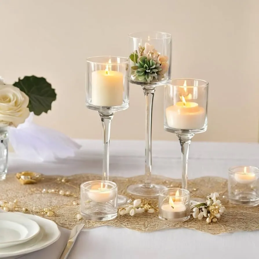 Tall Glass Votive/Tealight Holder with Slim Stem