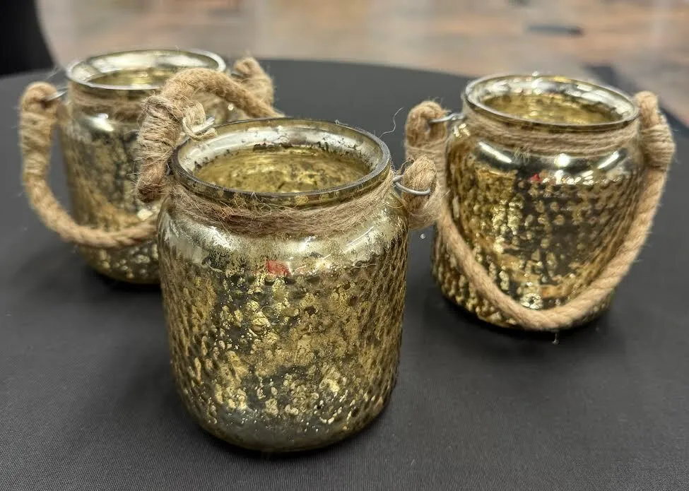 Gold Candle Holder Jar with Rope (4 inches tall)