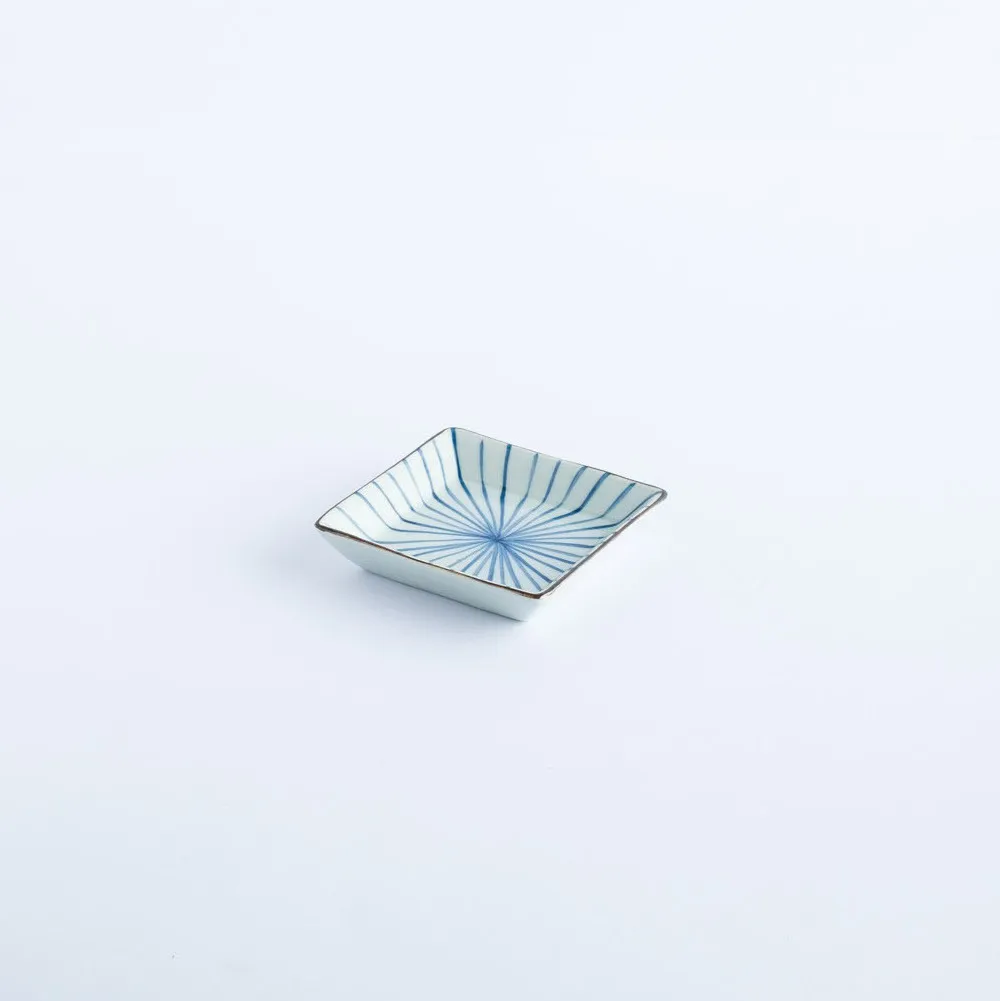 BW20-0237 - White Blue Ceramic Soy Dish - 3" 3" 0.5" (LWH)