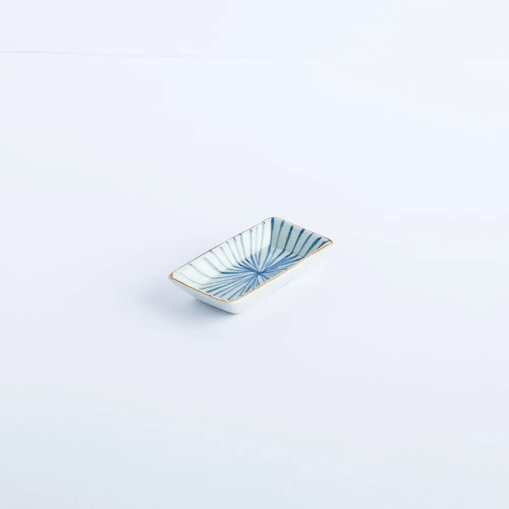 BW20-0234 - White Blue Ceramic Soy Dish - 3.5" 1.75" 0.5" (LWH)