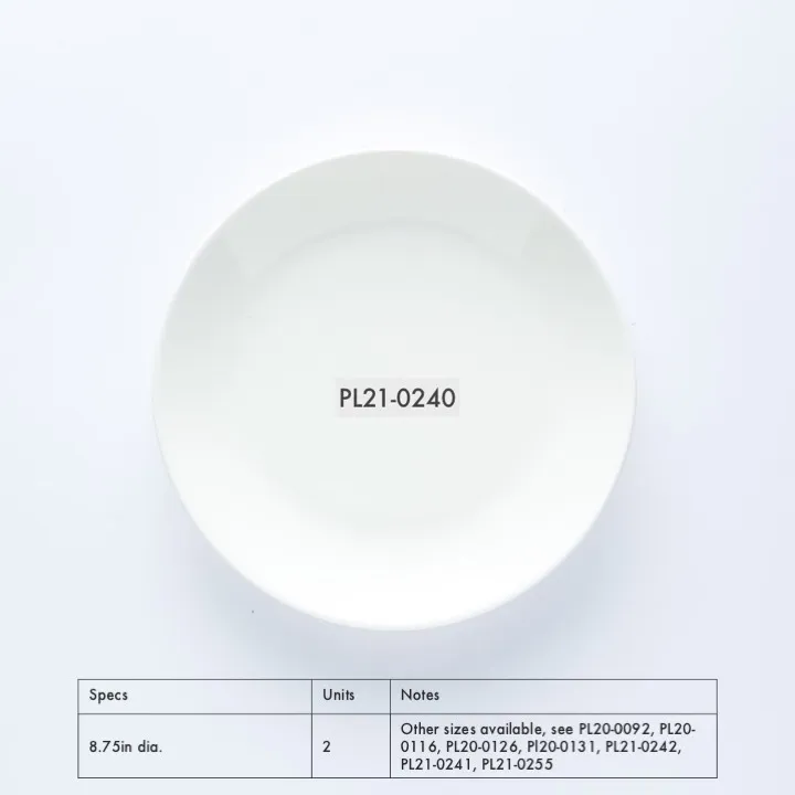 PL21-0240 - White Ceramic Plate - 8.75" (D)