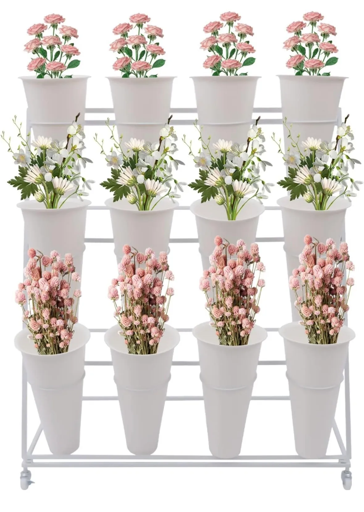 Flower Display Stand with White Buckets