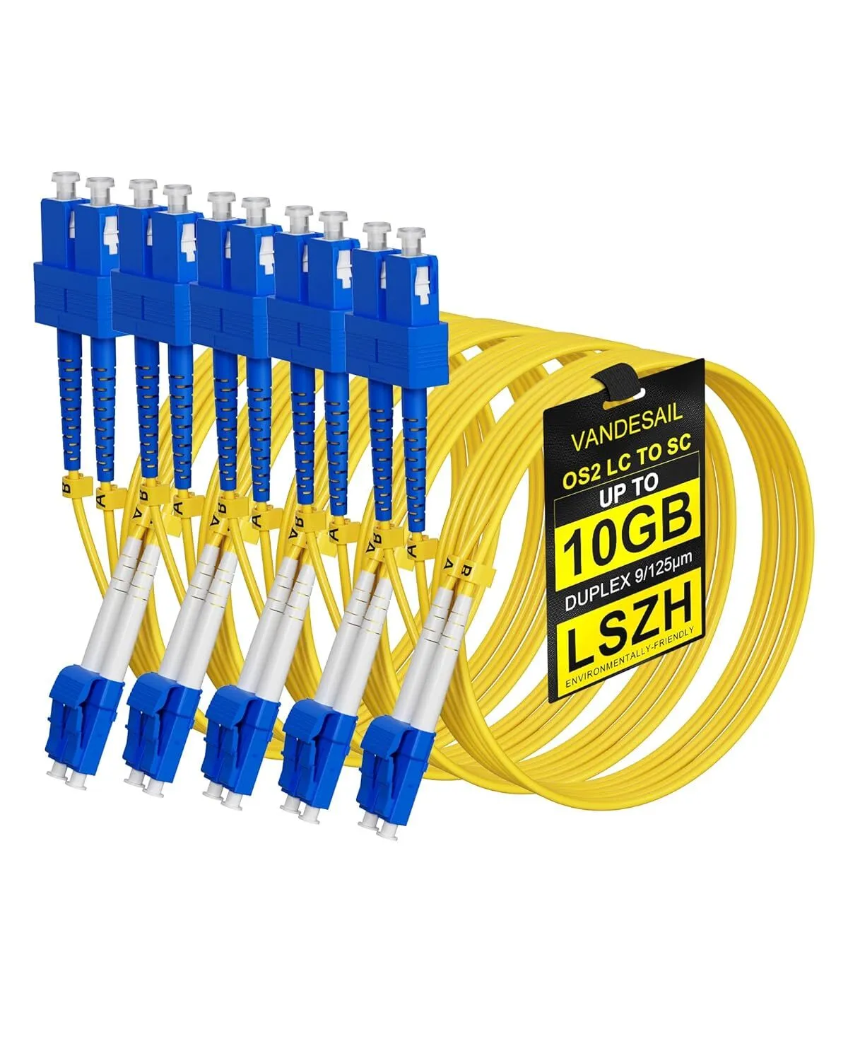 5pack LC to SC Fiber Patch Cable, OS2 Single Mode Patch Cable, 1G/10GB SMF Jumper Duplex Fiber Optical Patch Cords LSZH 9/125µm for QSFP Transceiver -1M(3.28FT) 5pack