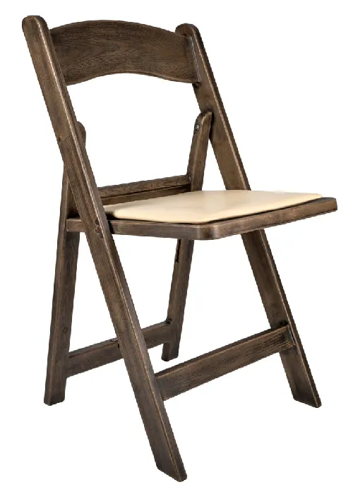 Woodgrain Folding Chair Fruitwood Resin with Tan Cushion