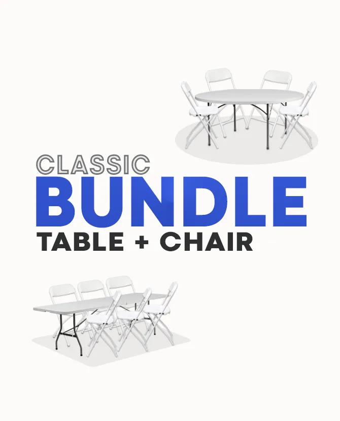50 white chairs & 5 Tables Party Bundle