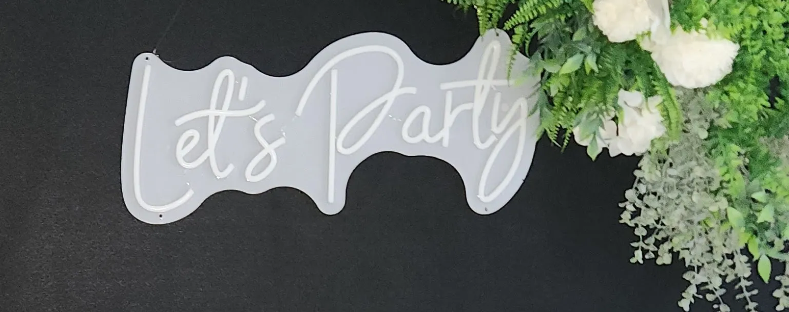 neon "lets party" sign - dimmable cool white