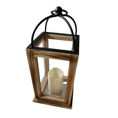 Wooden Lantern with Battery Operated Candle