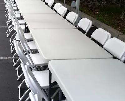 (Three tables, 18 black chairs) You-Pick-Up Party