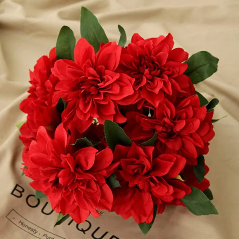 HoYuanFlo 10 Heads Dahlia Fake Flowers Artificial Dahlia Flowers