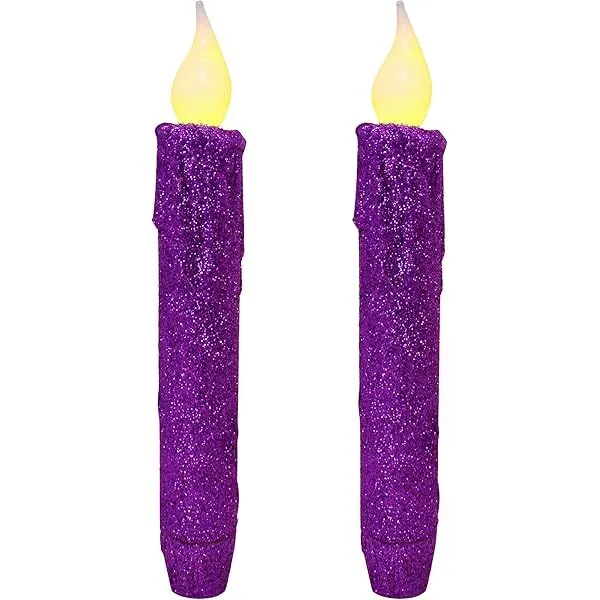 Eywamage Purple Honeycomb Look Flameless Taper Candles with Remote, Real Wax Flickering Battery LED Candlesticks Set of 6