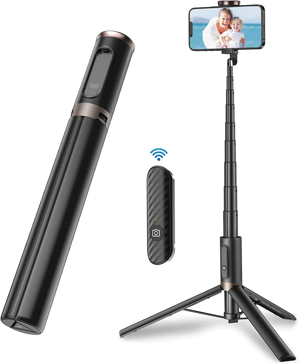 Cell Phone Selfie Stick Tripod,Smartphone Tripod Stand All-in-1 with Integrated Wireless Remote