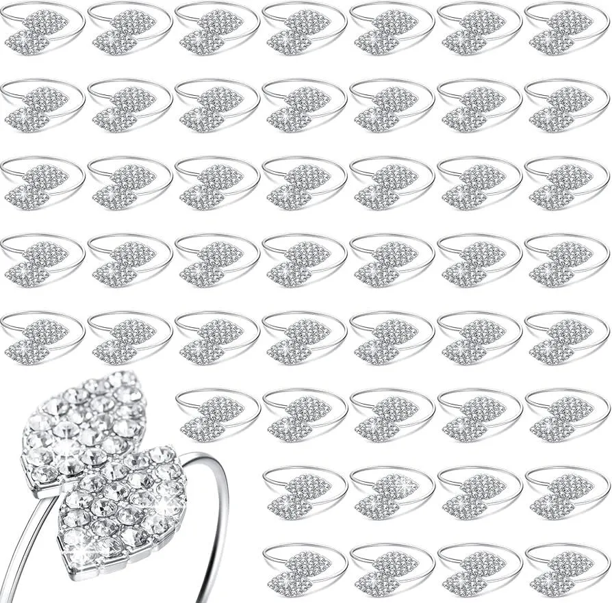 Silver metal leaves rhinestone napkin ring buckle