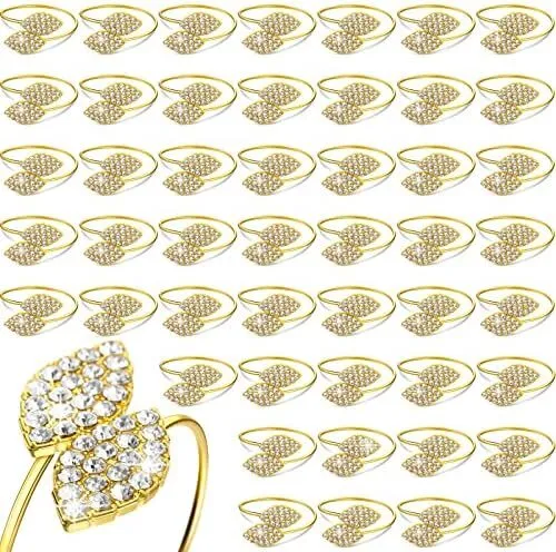 Gold metal leaves rhinestone napkin ring 