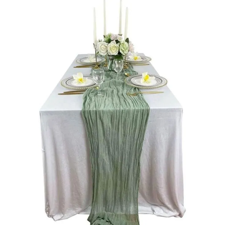 Cheesecloth darker sage green runner 16ft by 25"