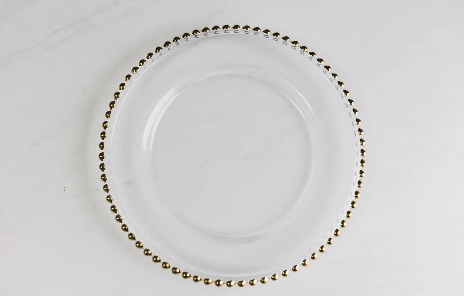 Clear GLASS Charger With Beaded Gold Rim