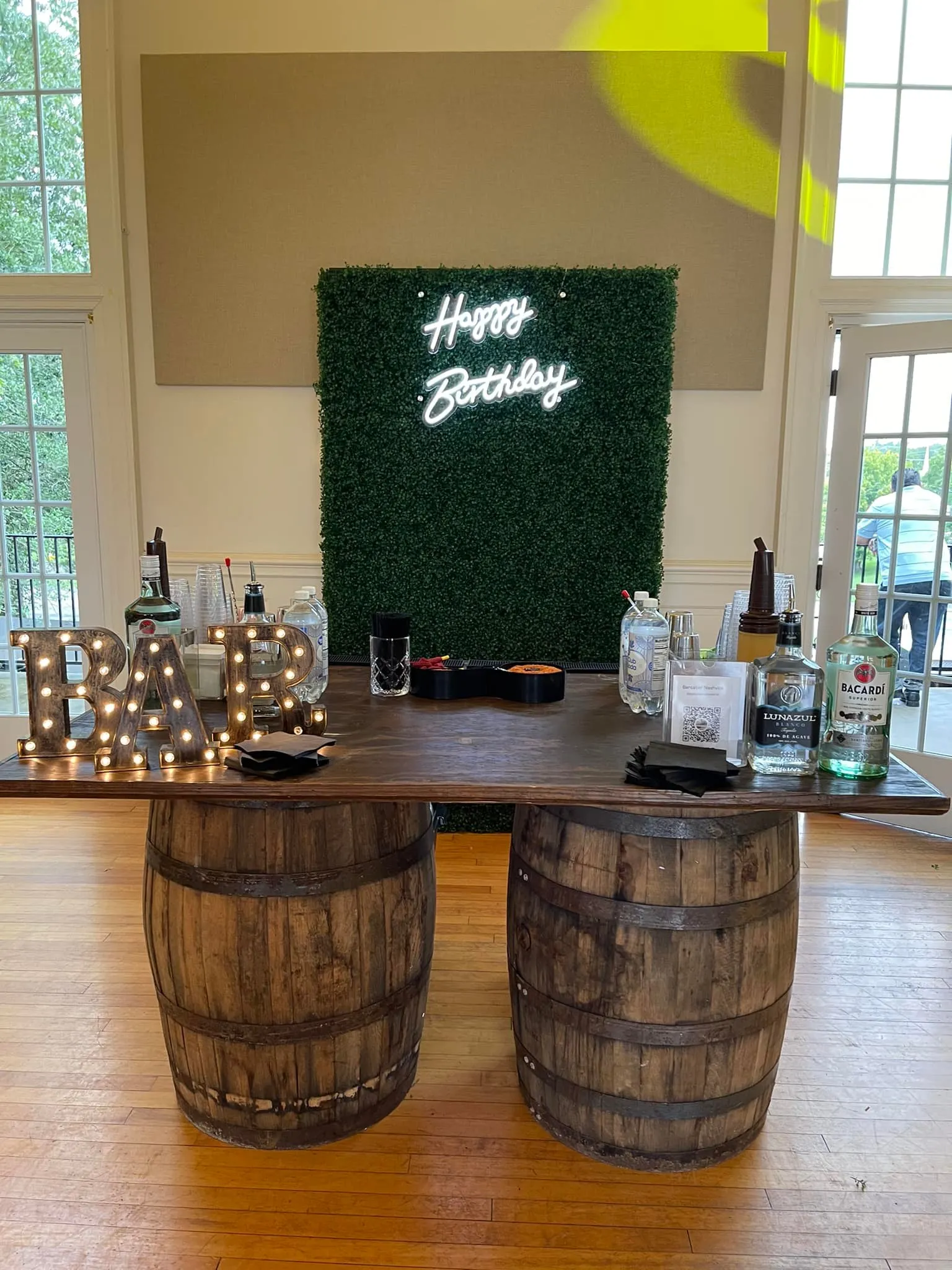 Whiskey barrel bar 
