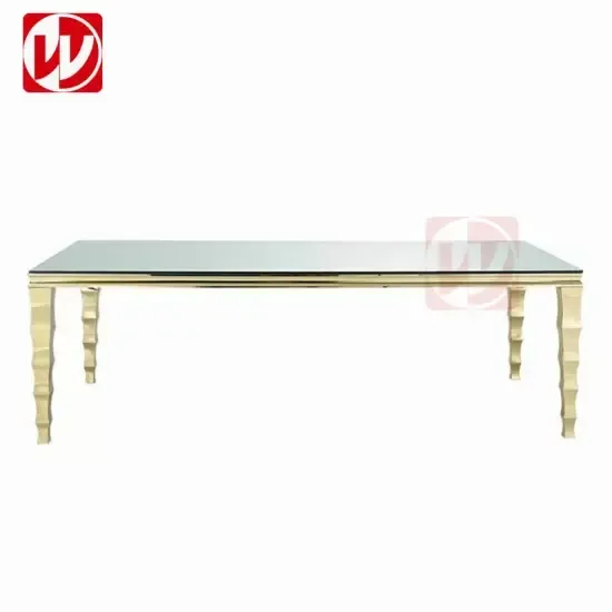 White Glass Stainless Steel gold dinning Table 8ft