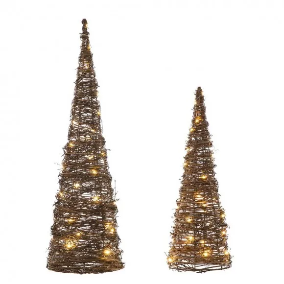 Lighted Rattan Christmas Table Tree Decor Set of 2